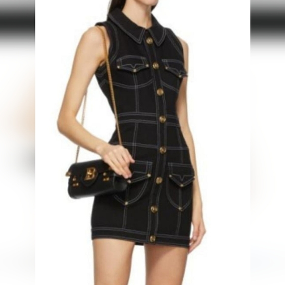 Authentic with Receipt- Balmain Short Topstitch Button Front Dress (46) (14US) - Picture 3 of 11